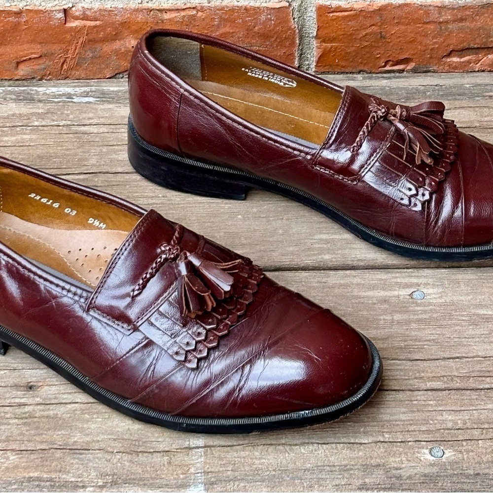 Stacy Adams Mens Comfort System Leather Tassel Brown Loafers 9.5M - Picture 2 of 8